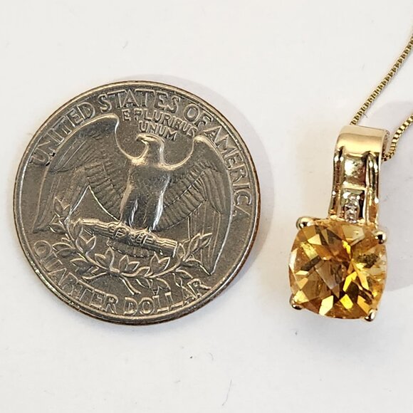 VTG Estate Older 14K Solid Gold Citrine & Diamond Open Bail Pendant & Chain - Picture 7 of 13